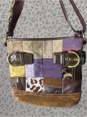 Coach Patchwork Purple & Brown Leather Crossbody Bag